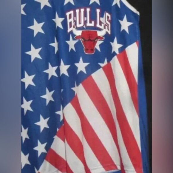 NBA Basketball Vintage Chicago Bulls USA Flag Jersey Tank Top Medium Dunk - Picture 3 of 5